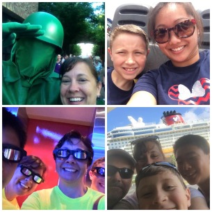 A collage of selfies taken on multiple trips to Walt Disney World. 